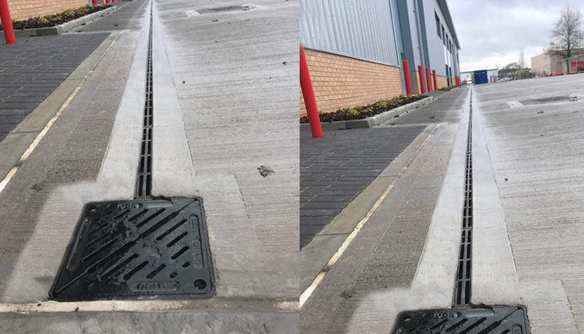 french-drain-system-piped-to-a-mitered-surface-drain-installation
